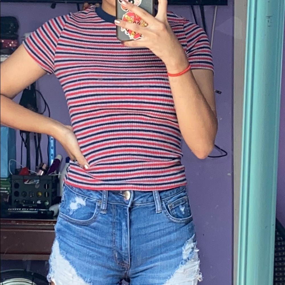 Stripped red, navy blue, and Grey top